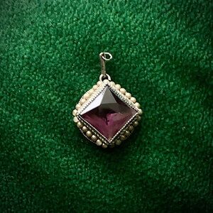 Tiny Antique Amethyst and Seed Pearl Pendant.